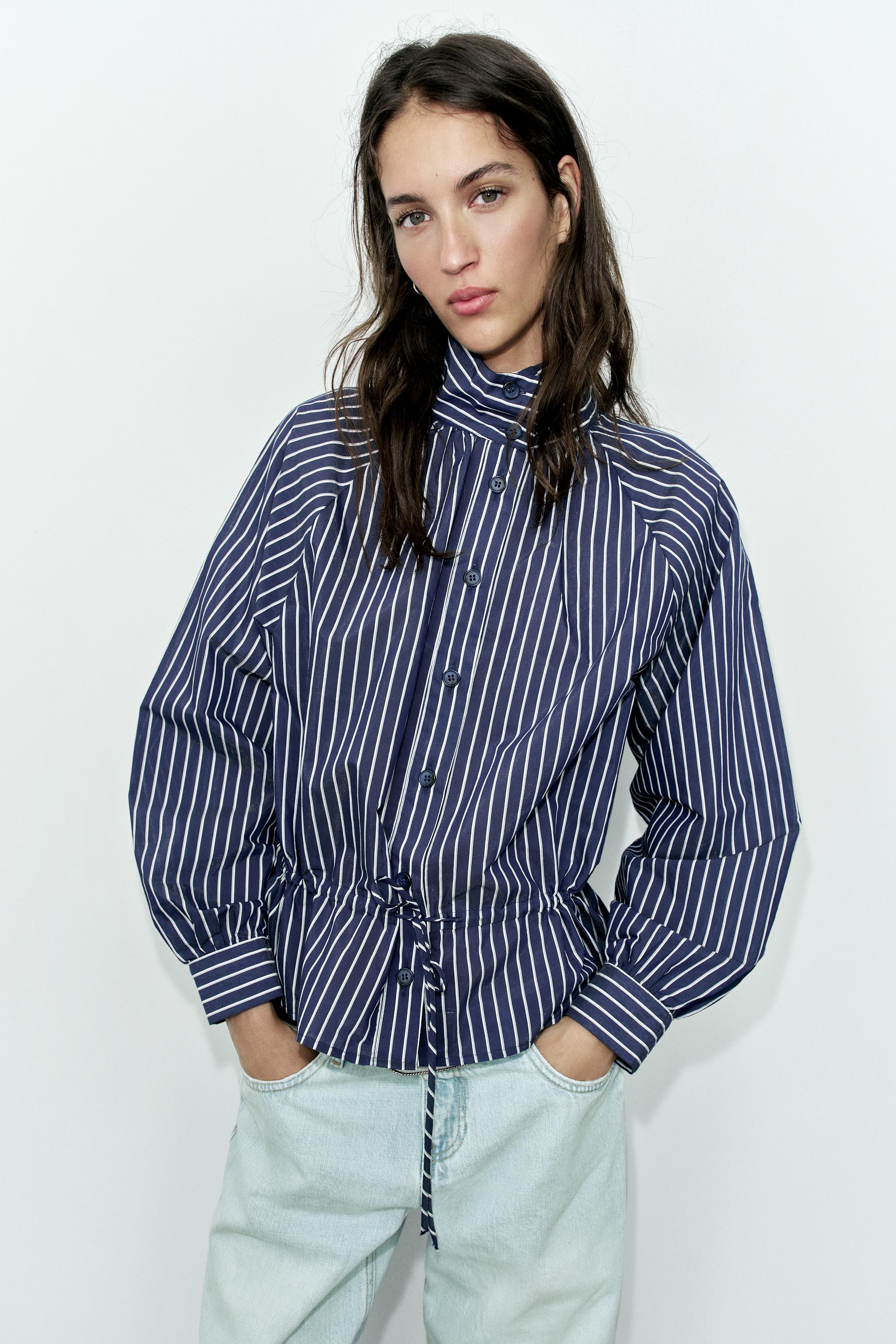 STRIPED HIGH NECK SHIRT
