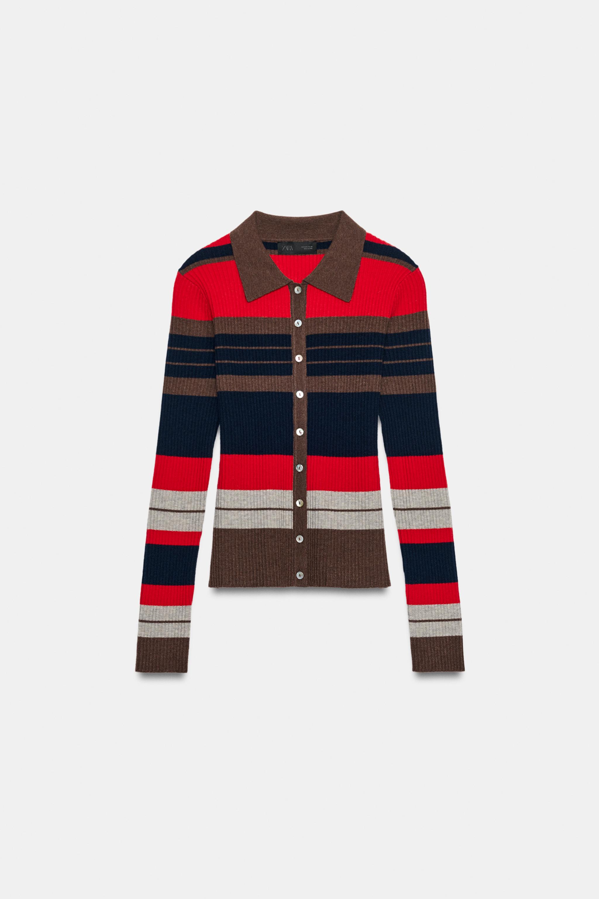 STRIPED POLO KNIT CARDIGAN