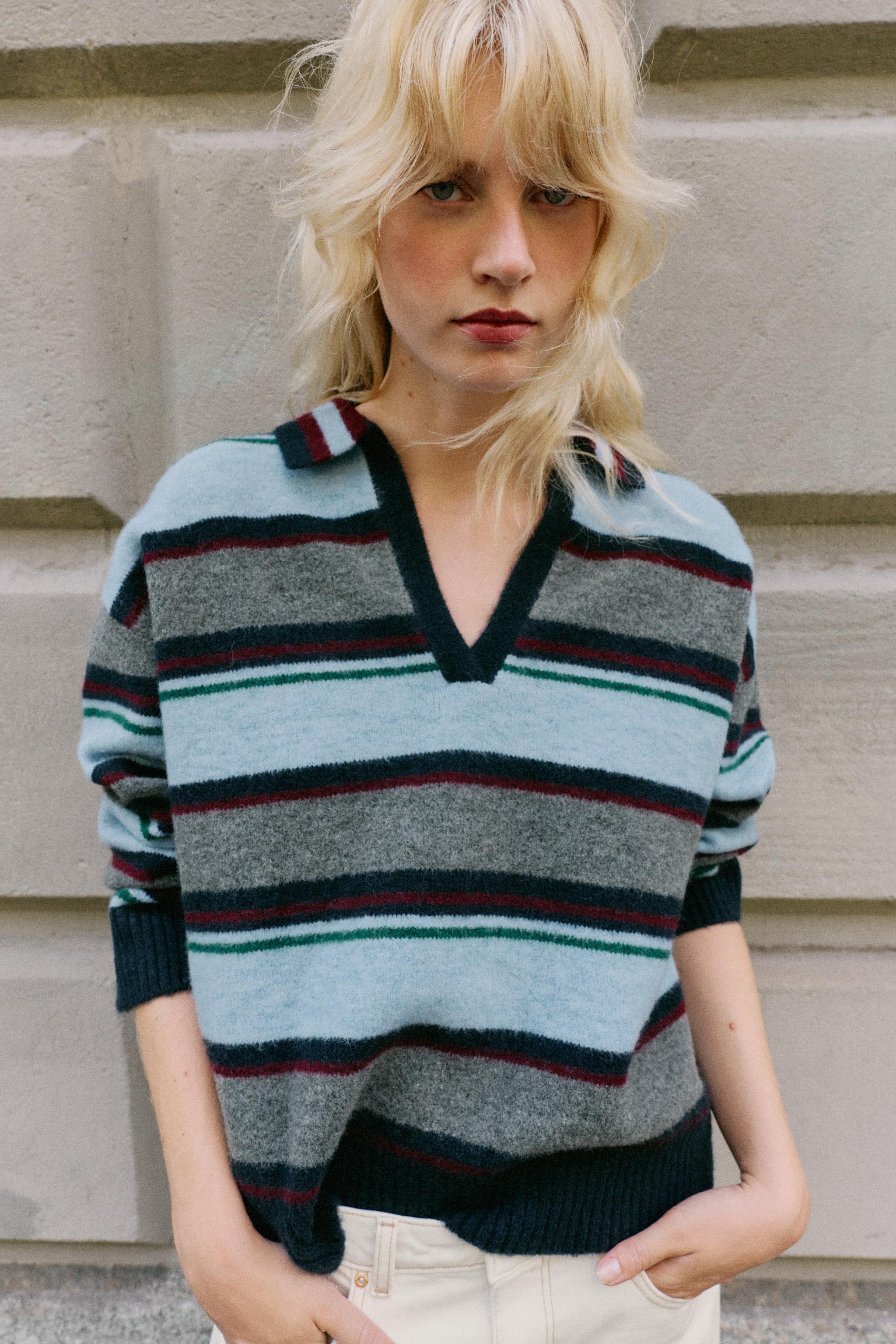 STRIPED KNIT POLO JUMPER