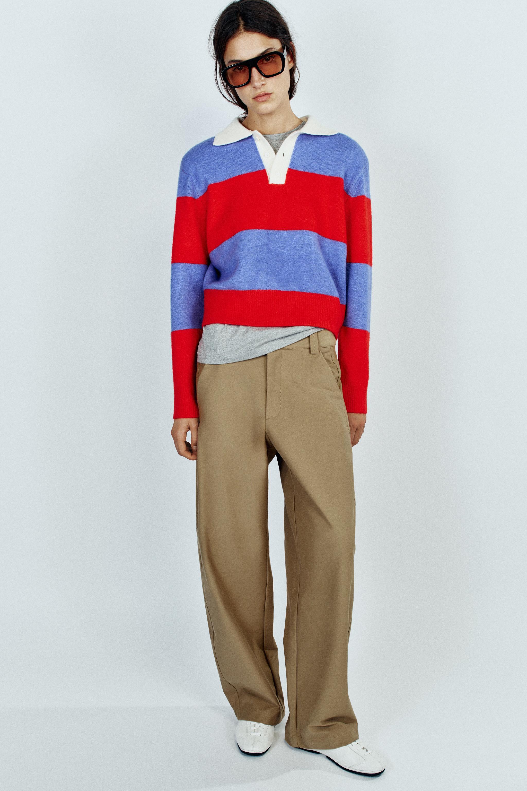 STRIPED KNIT POLO COLLAR JUMPER