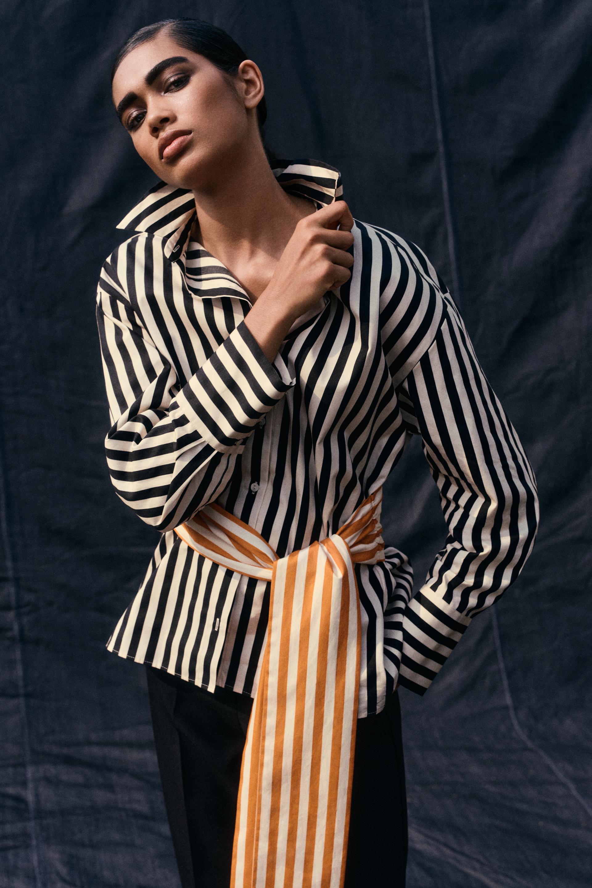 CONTRAST BELT STRIPED SHIRT