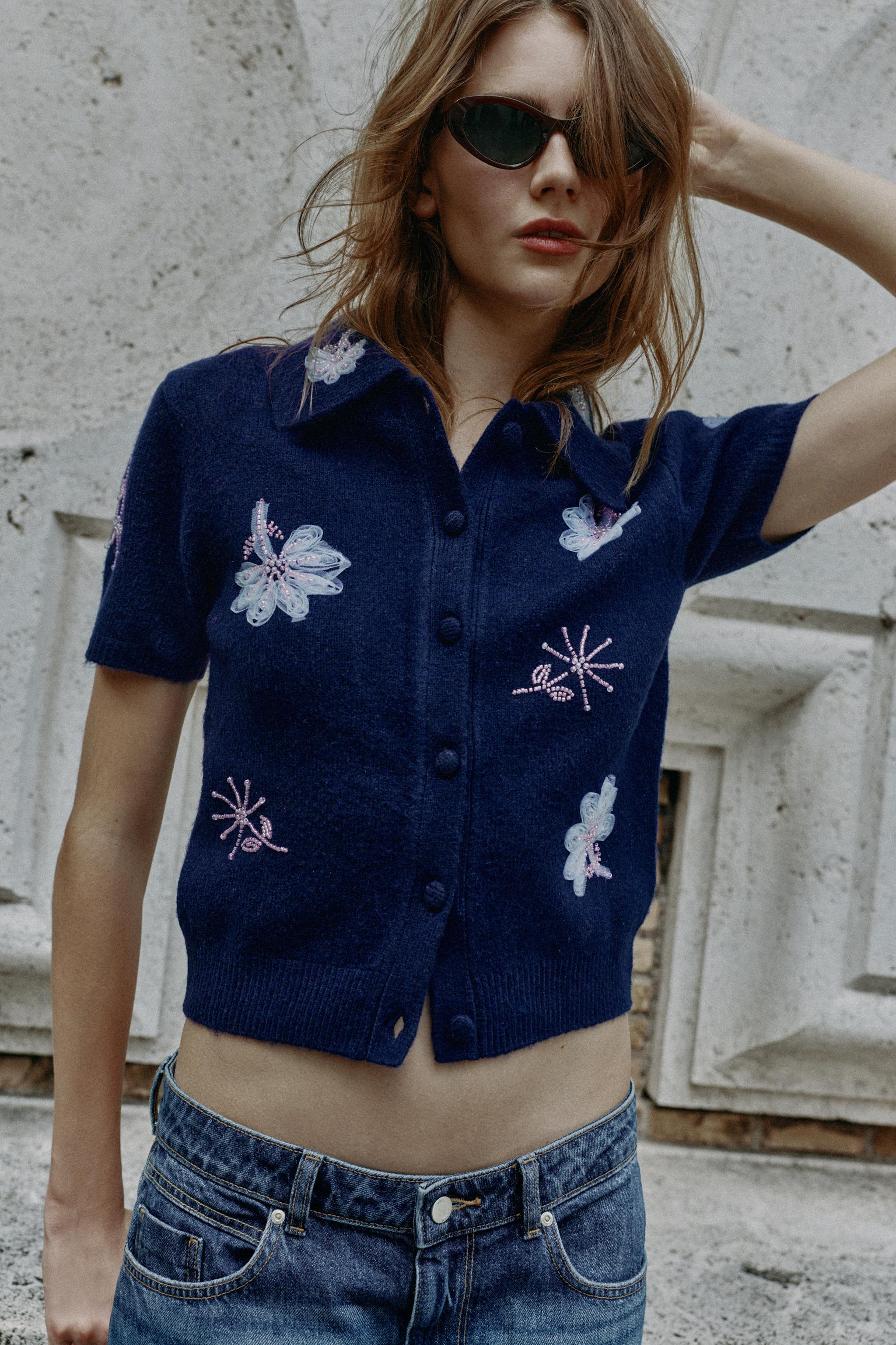 SHORT SLEEVE BEADED CARDIGAN