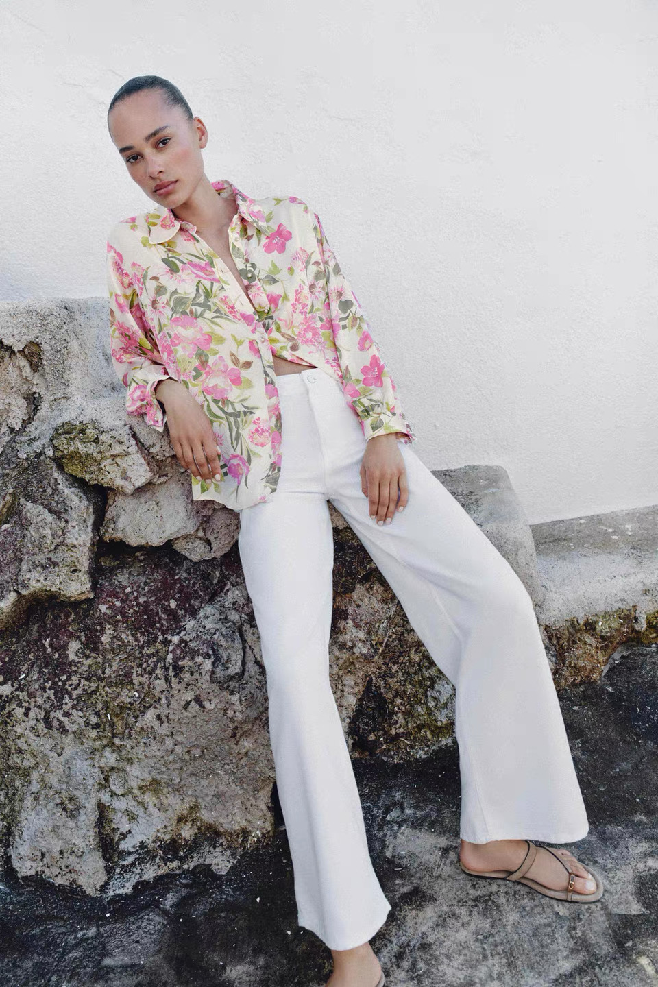 FLORAL PINK SATIN SHIRT