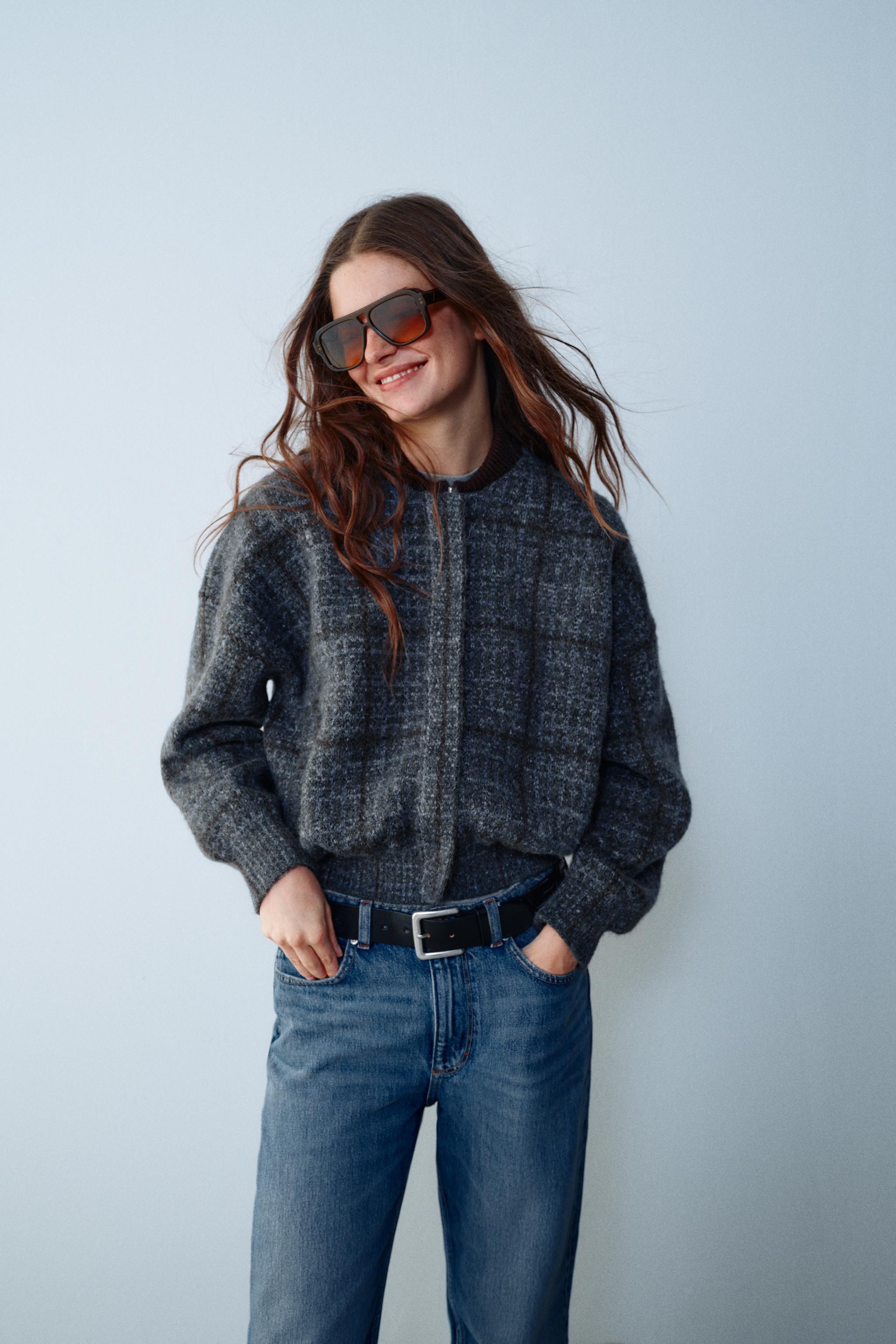 CHECK KNIT BOMBER JACKET