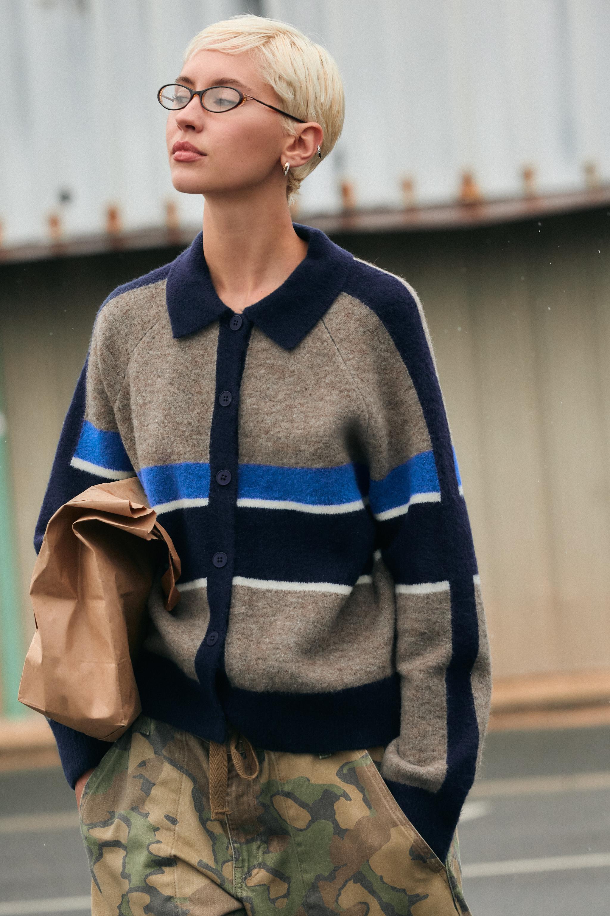 STRIPED POLO CARDIGAN