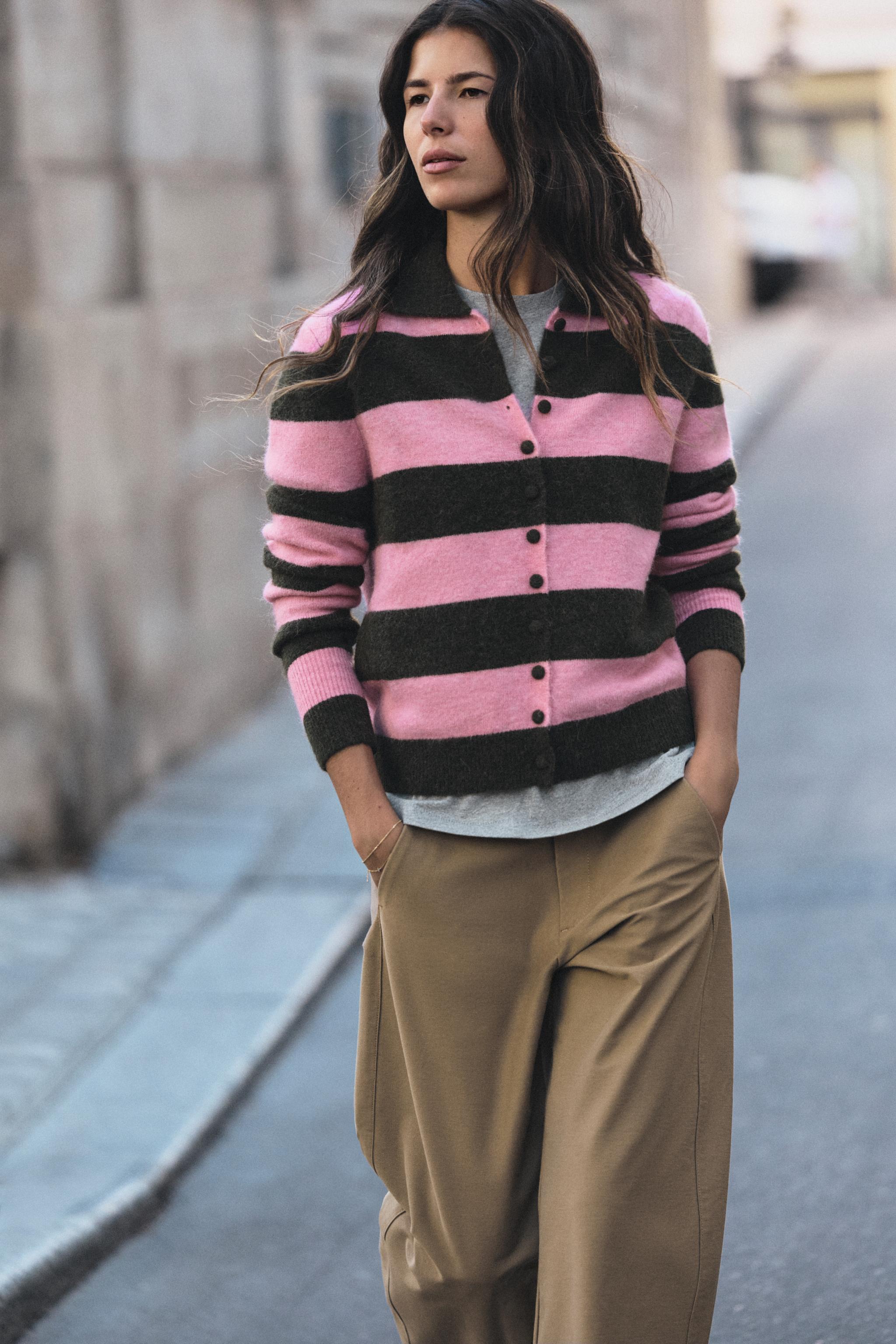 PINK STRIPED POLO CARDIGAN